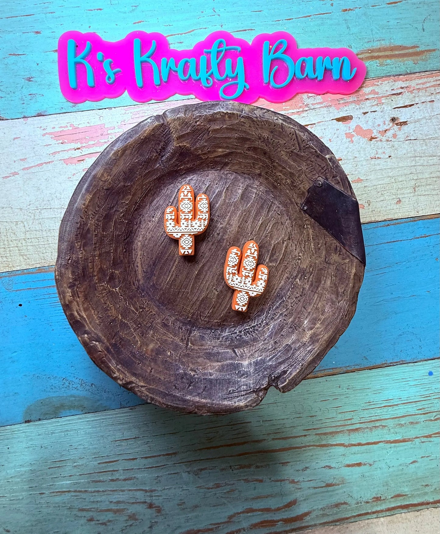 Silicone Focal Bead- Brown & Tan Aztec cactus K's Krafty Barn