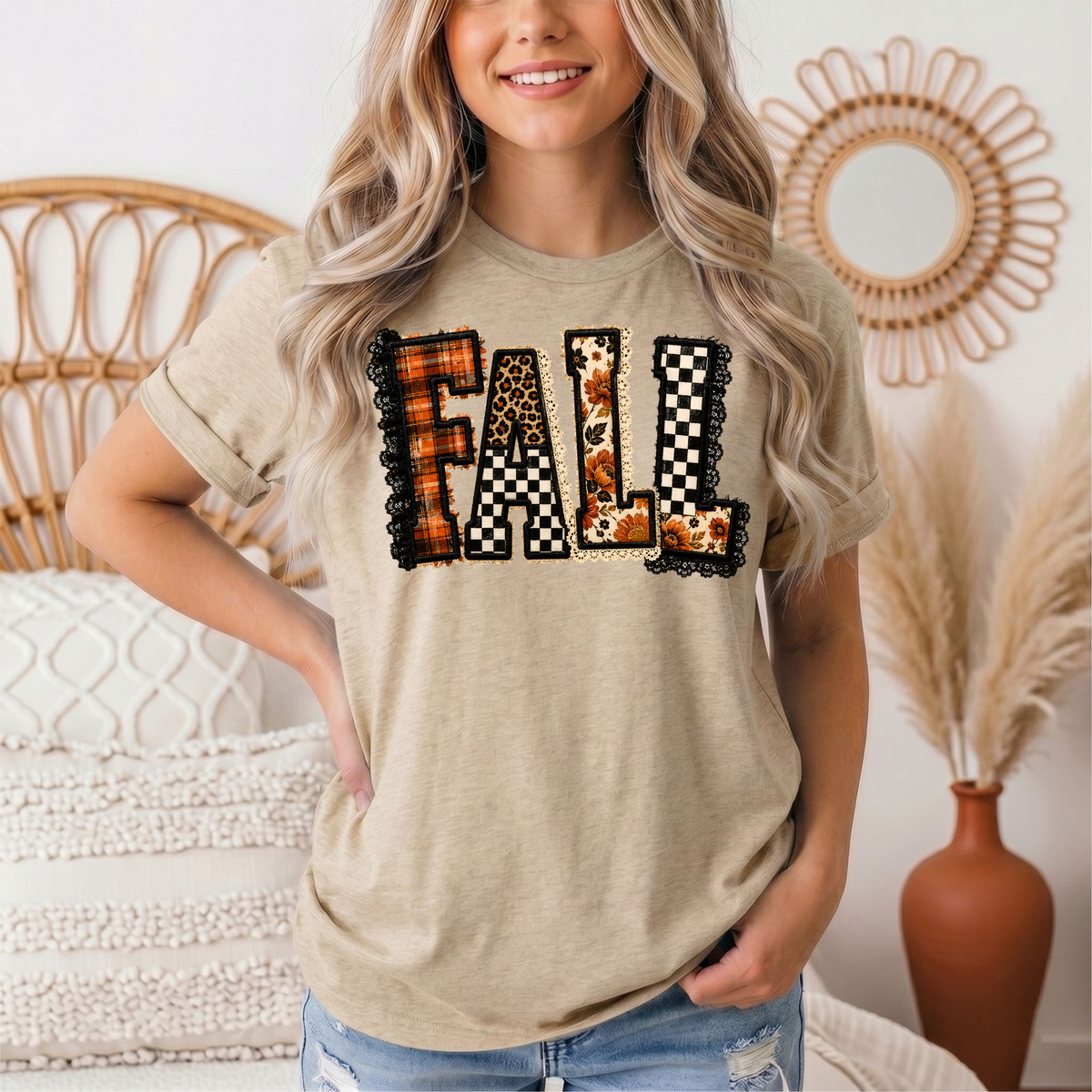 Fall Plaid Leopard & Floral Patchwork Graphic Tee