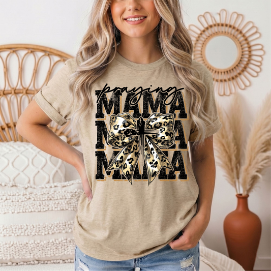 Praying Mama Leopard Bow & Cross Graphic Tee