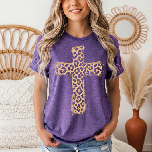 Leopard Print Cross Christian Graphic Tee