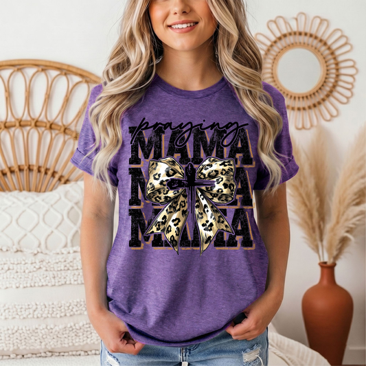 Praying Mama Leopard Bow & Cross Graphic Tee