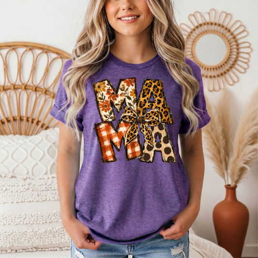 Fall Mama Floral & Leopard Bow Graphic Tee