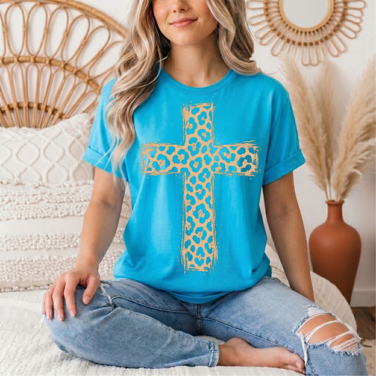 Leopard Print Cross Christian Graphic Tee