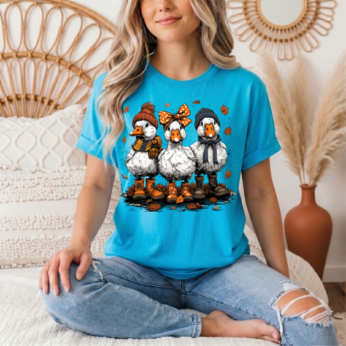 Autumn Duck Trio Boots & Bow Graphic Tee