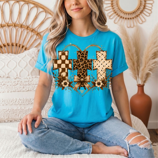 Christian Cross Trio Floral & Bow Graphic Tee