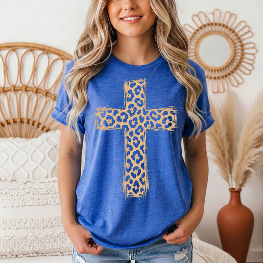 Leopard Print Cross Christian Graphic Tee