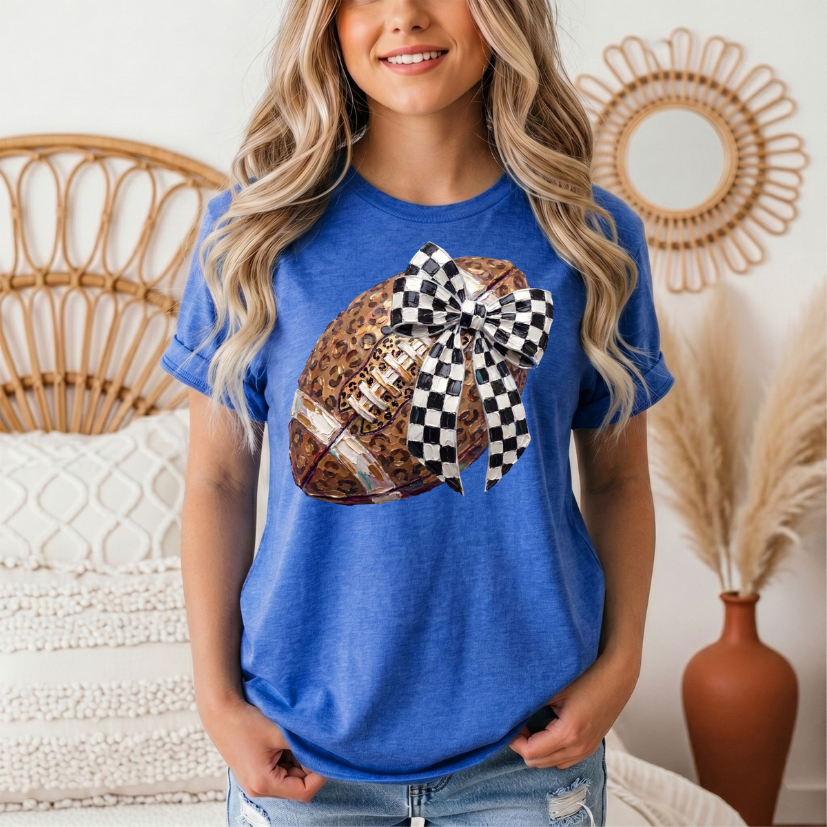 Leopard Football & Checkerboard Bow Graphic Tee