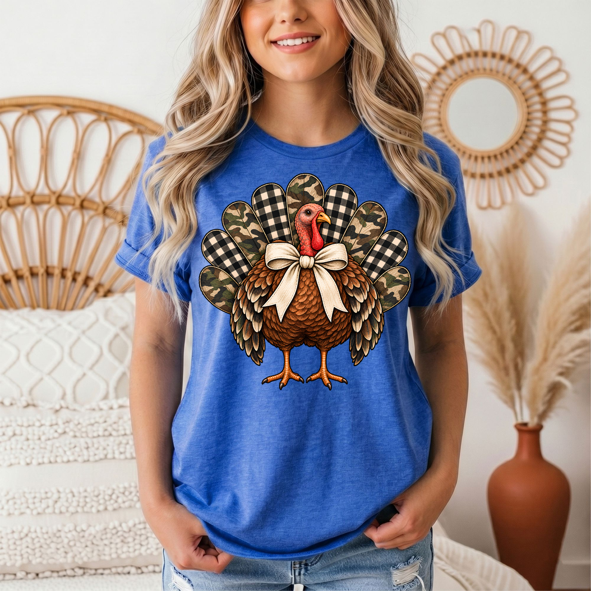 Camo & Buffalo Check Turkey Thanksgiving Graphic Tee