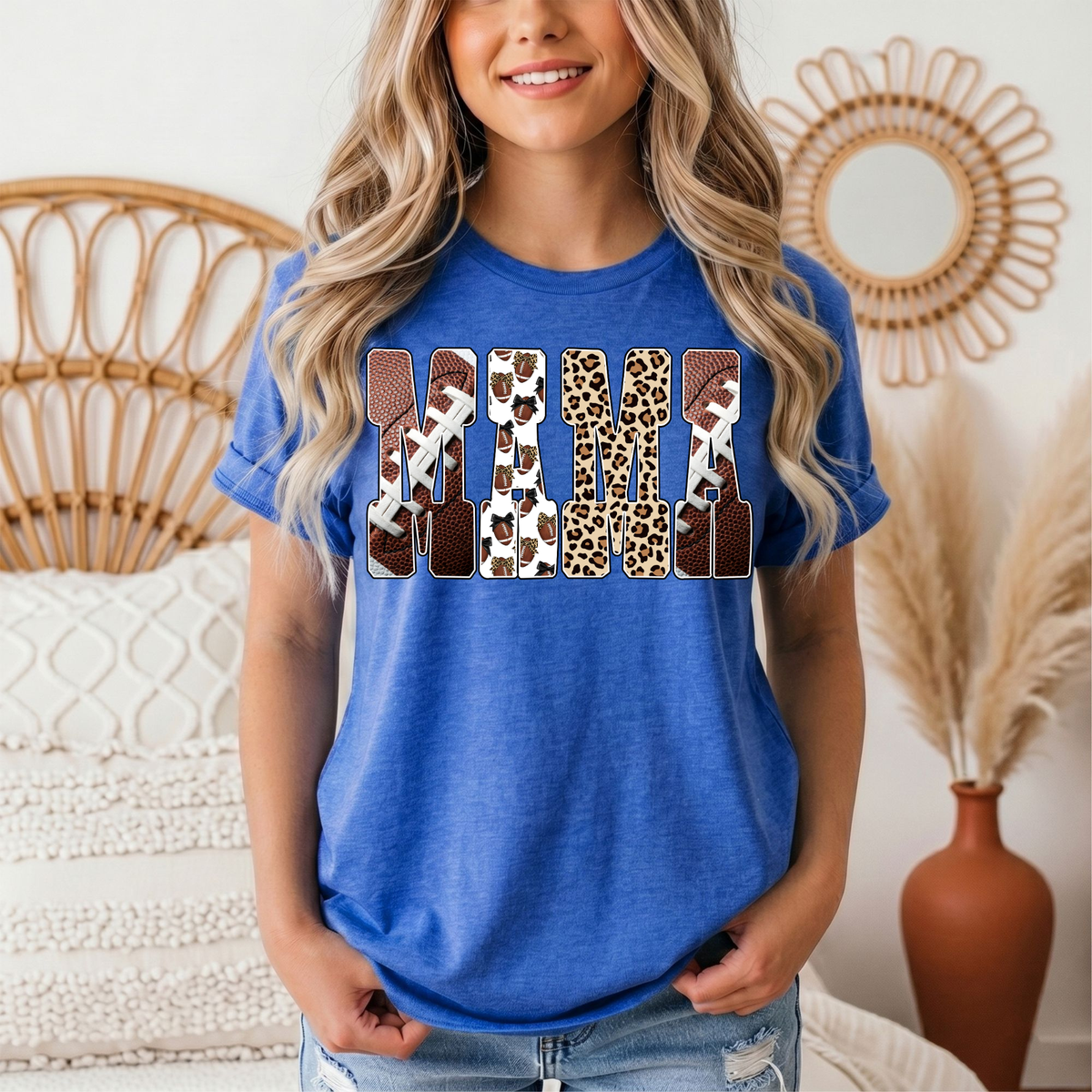 Mama Football & Leopard Mixed Print Graphic Tee
