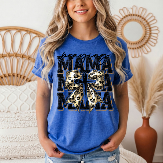 Praying Mama Leopard Bow & Cross Graphic Tee