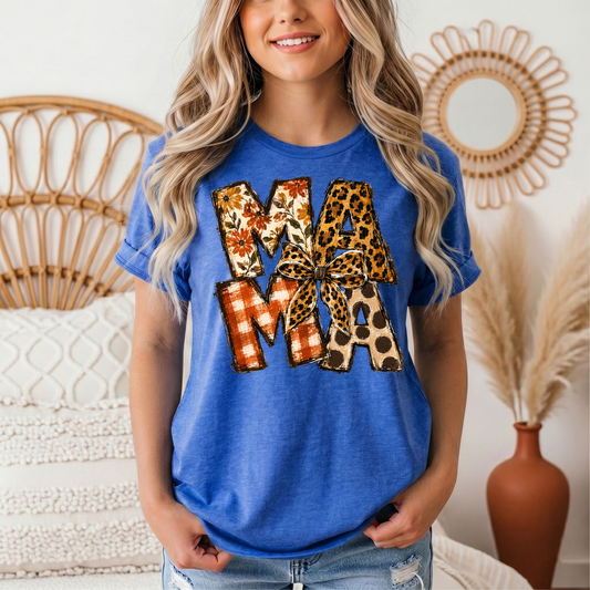 Fall Mama Floral & Leopard Bow Graphic Tee