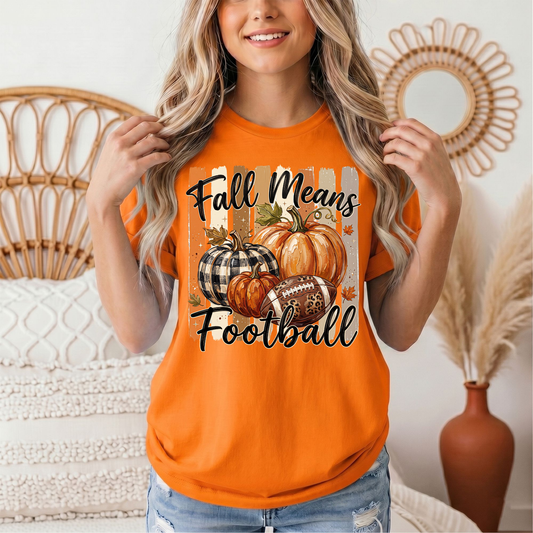 Fall Means Football Pumpkin Graphic Tee