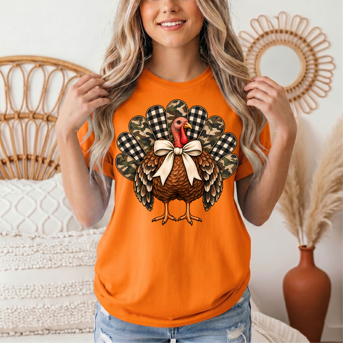 Camo & Buffalo Check Turkey Thanksgiving Graphic Tee