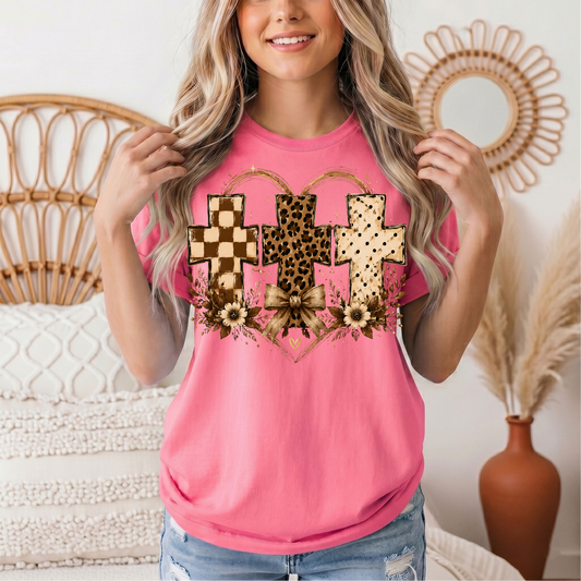 Christian Cross Trio Floral & Bow Graphic Tee