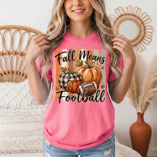 Fall Means Football Pumpkin Graphic Tee