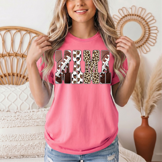 Mama Football & Leopard Mixed Print Graphic Tee