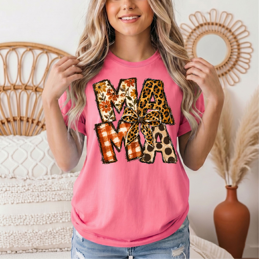 Fall Mama Floral & Leopard Bow Graphic Tee
