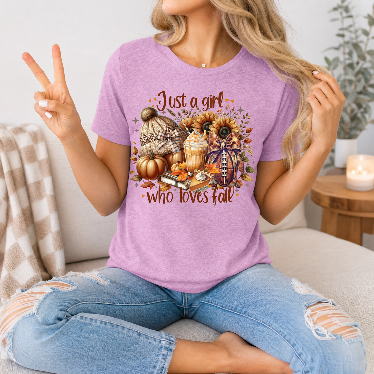 Just a Girl Who Loves Fall Football Premium Graphic Tee