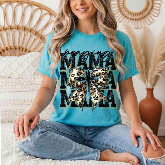 Praying Mama Leopard Bow & Cross Graphic Tee