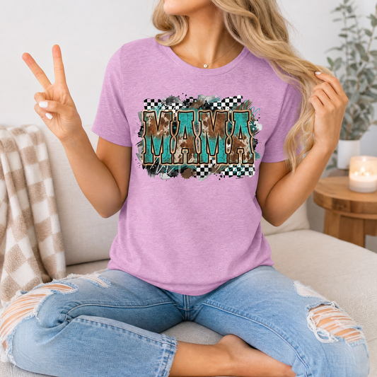 Western Mama Turquoise & Checkerboard Graphic Tee