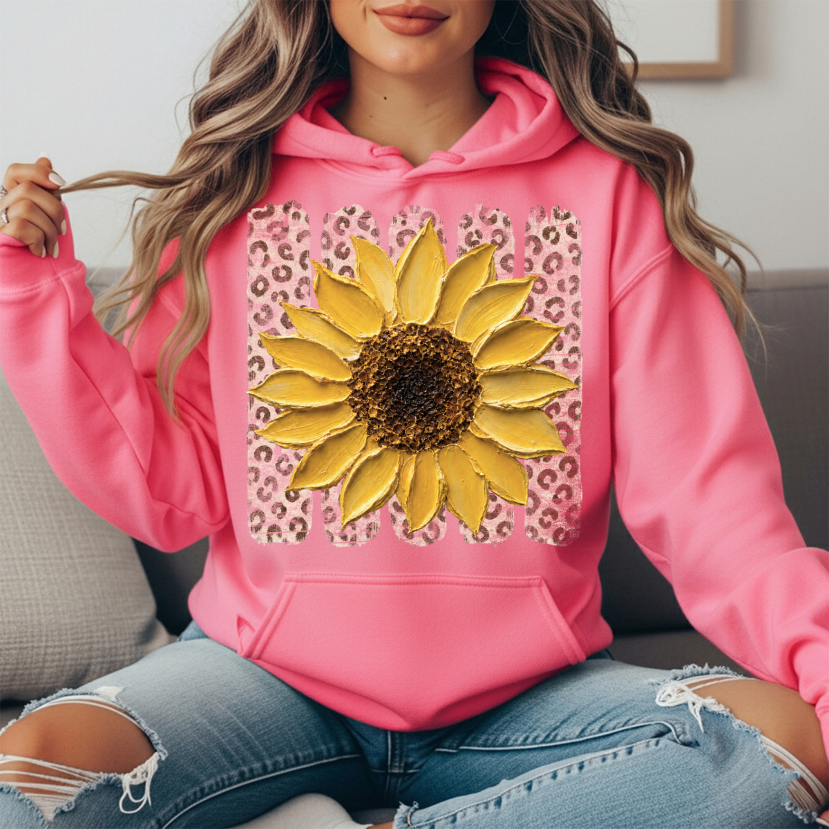 Sunflower Leopard Stripe Graphic Hoodie