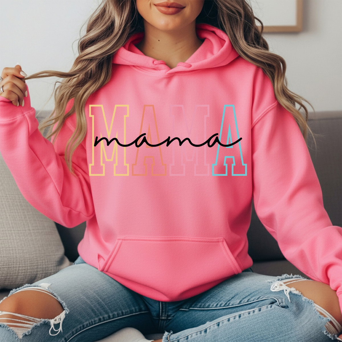 Pastel Mama Outline Graphic Hoodie
