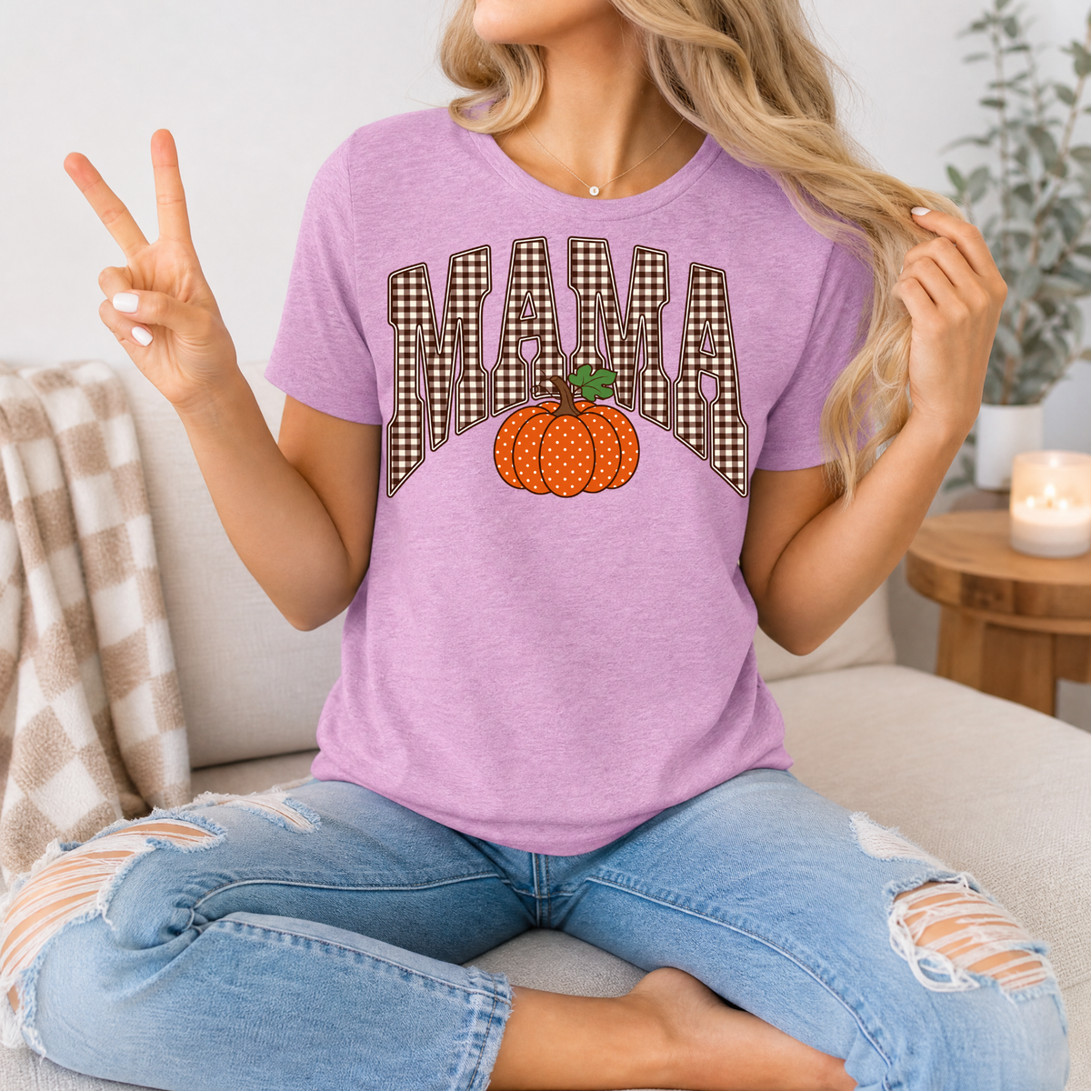 Gingham Mama Pumpkin Premium Graphic Tee