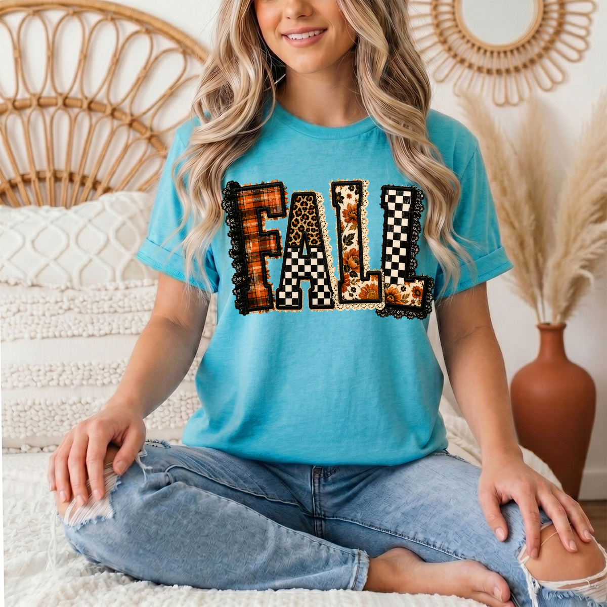 Fall Plaid Leopard & Floral Patchwork Graphic Tee