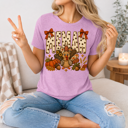 Memaw Thanksgiving Turkey & Bow Graphic Tee