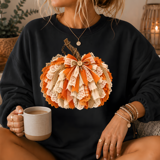 Rustic Lace & Burlap Pumpkin Graphic Crewneck Sweatshirt