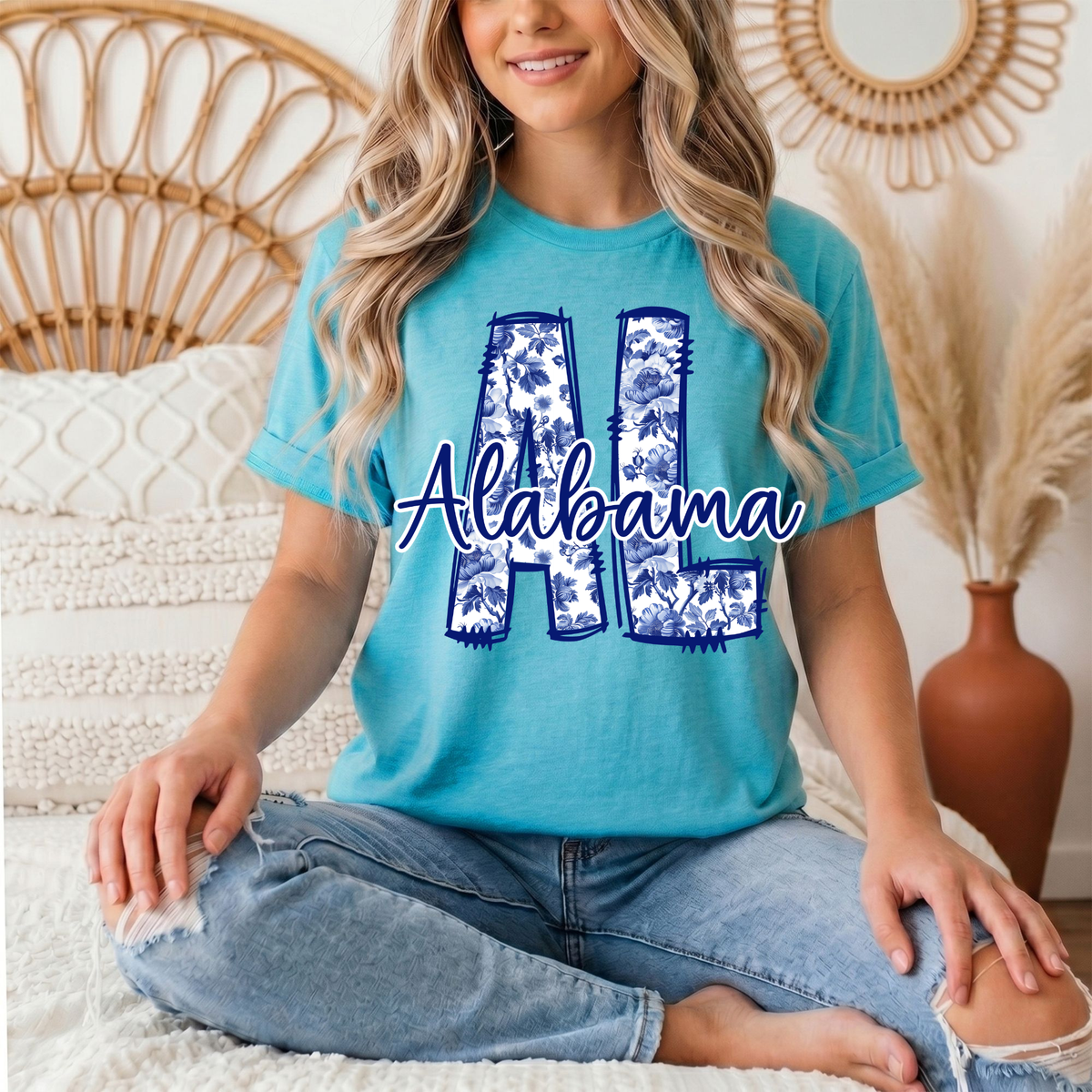 Alabama Blue Floral AL Graphic Tee