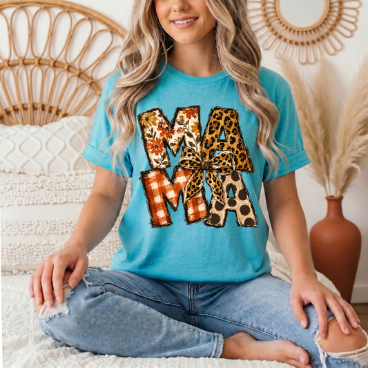Fall Mama Floral & Leopard Bow Graphic Tee
