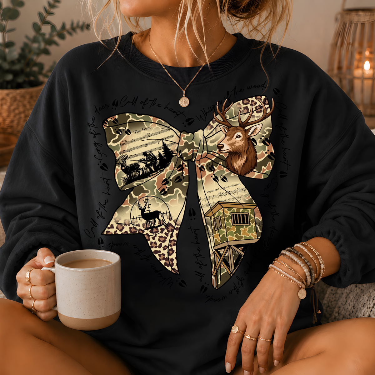 Camo Deer Hunting Bow Crewneck Sweatshirt