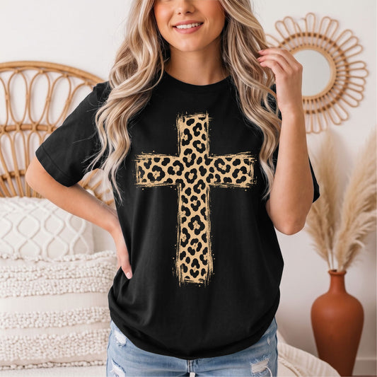 Leopard Print Cross Christian Graphic Tee