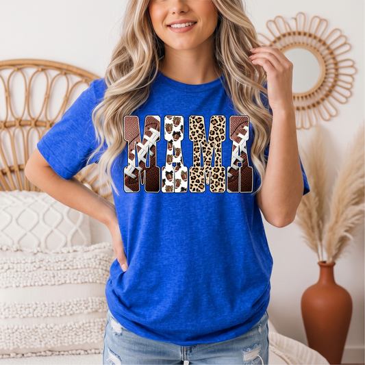 Mama Football & Leopard Mixed Print Graphic Tee