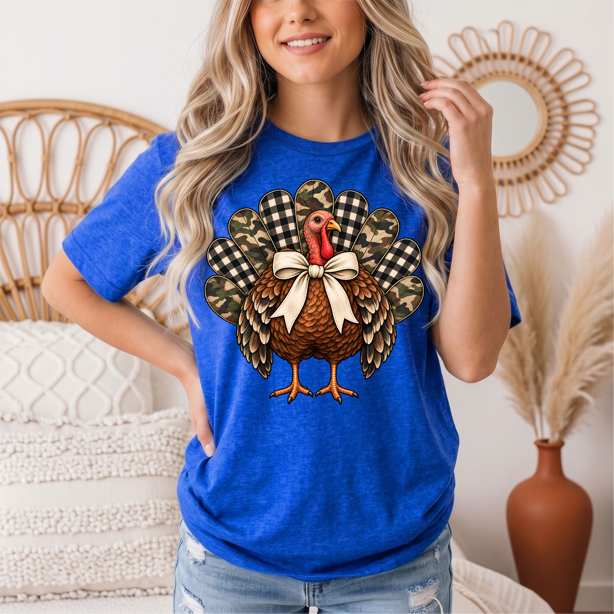 Camo & Buffalo Check Turkey Thanksgiving Graphic Tee