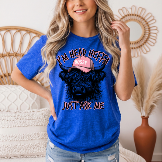 I'm Head Heffa Highland Cow Pink Bossy Cap Graphic Tee