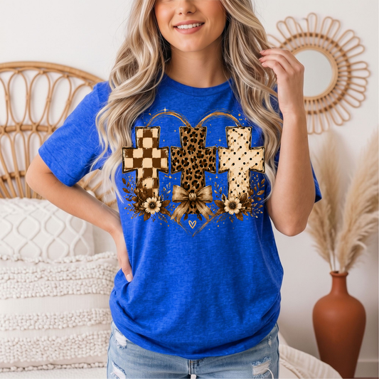 Christian Cross Trio Floral & Bow Graphic Tee