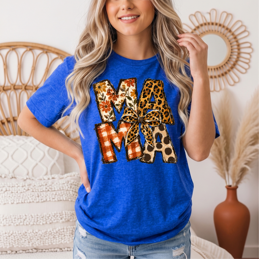 Fall Mama Floral & Leopard Bow Graphic Tee