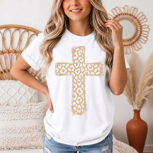 Leopard Print Cross Christian Graphic Tee