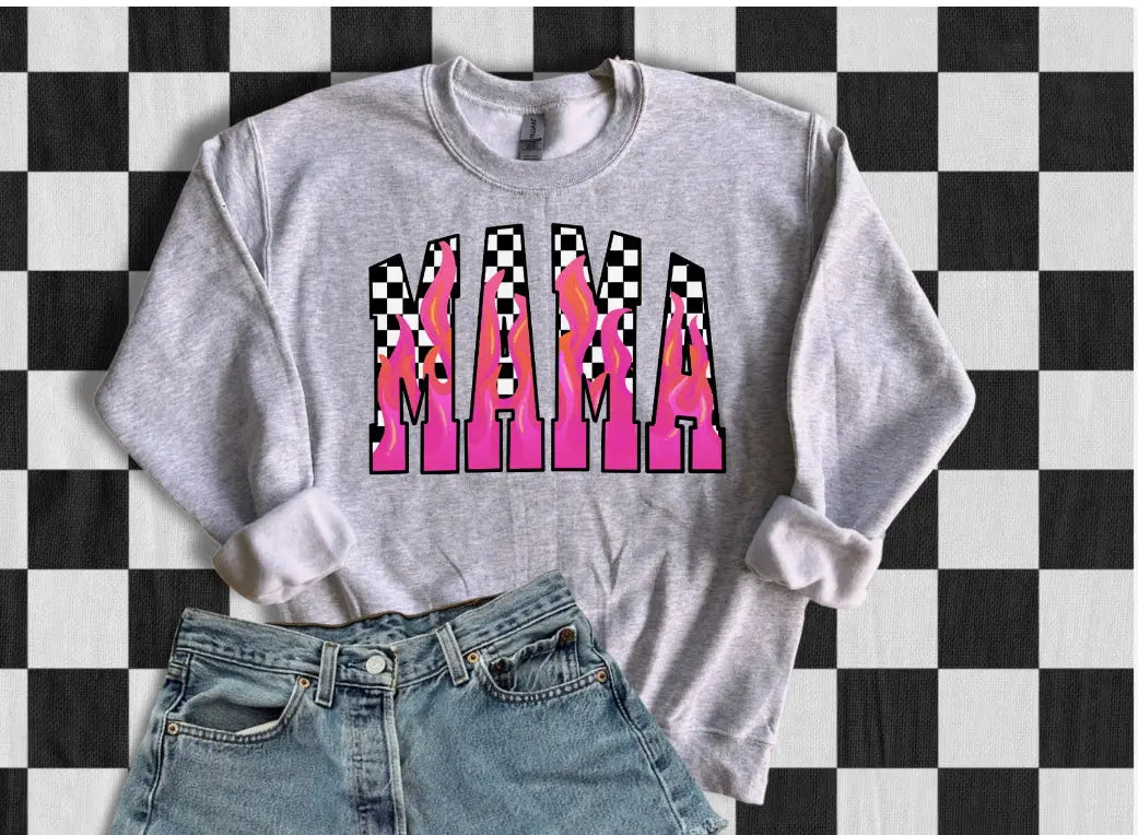 Mama Checkered Pink Flame K's Crafty Vibes Co.