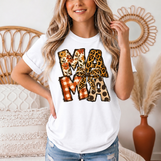 Fall Mama Floral & Leopard Bow Graphic Tee