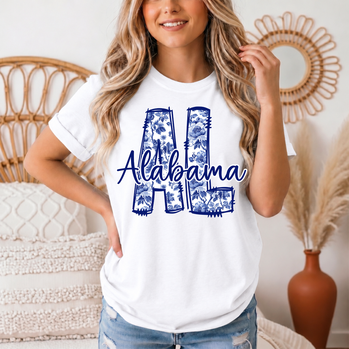 Alabama Blue Floral AL Graphic Tee