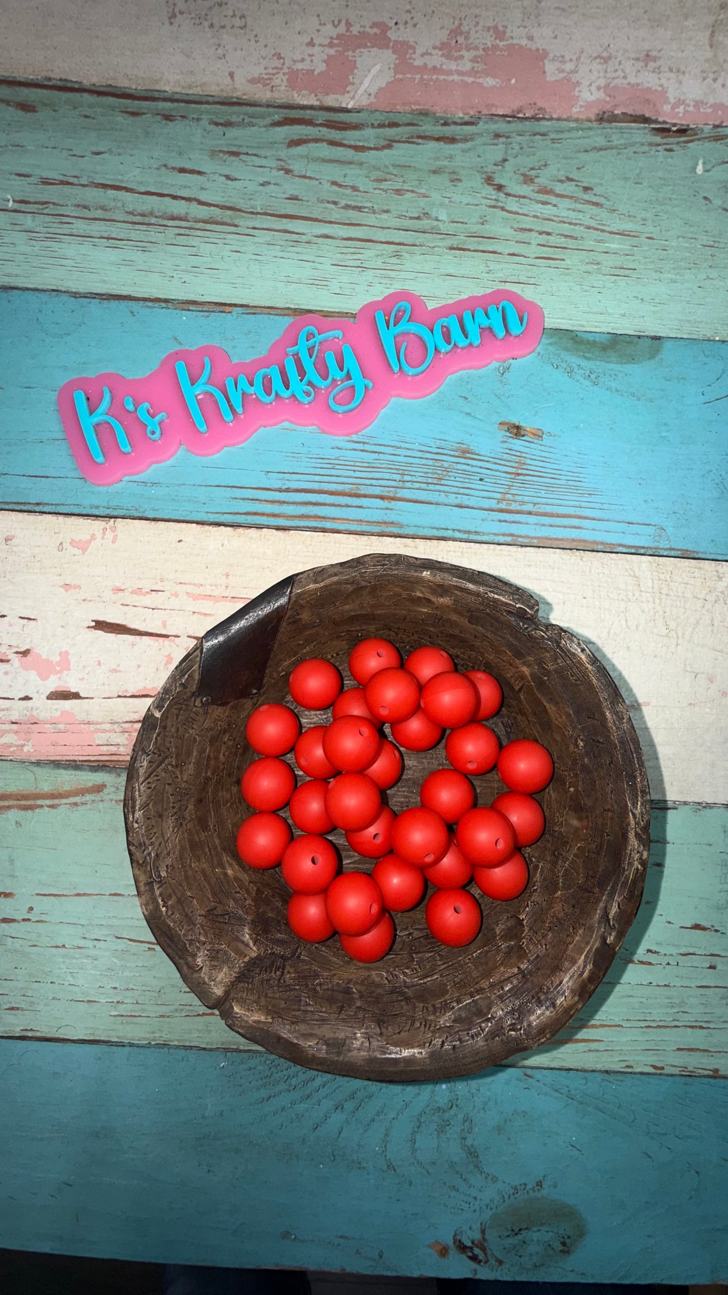15mm Solid Silicone Beads- Coral Red