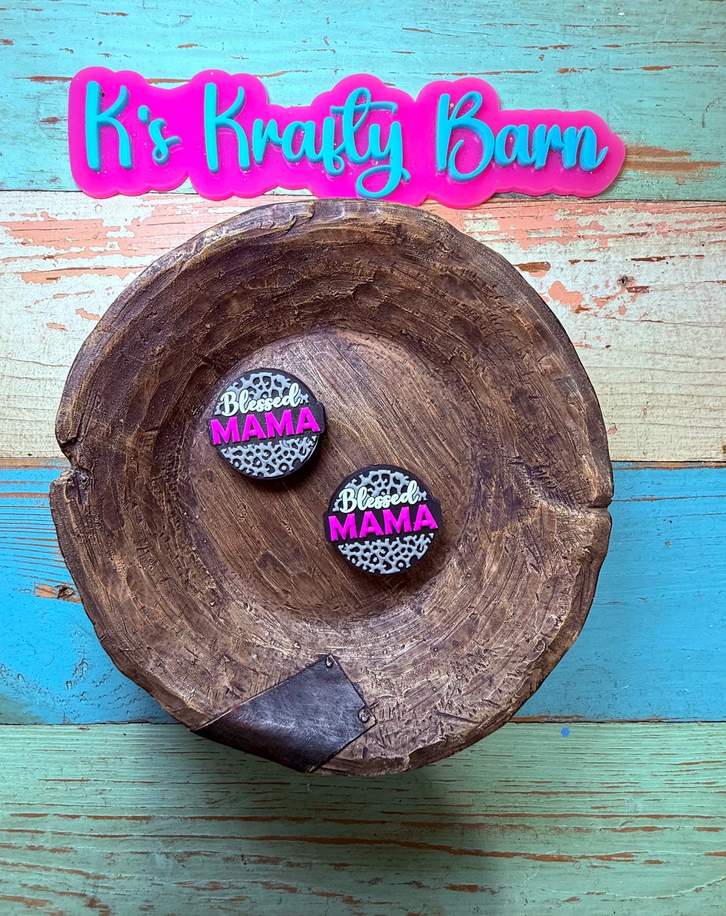 Wholesale Silicone Focal Bead- Pink Blessed Mama Leopard print