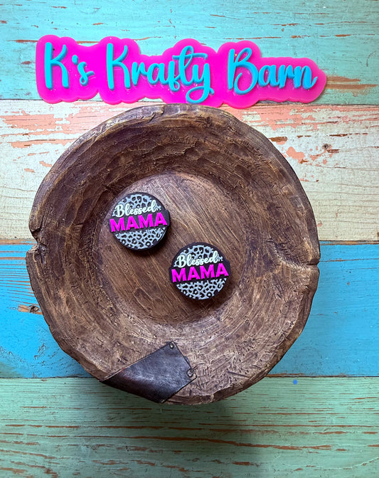 Wholesale Silicone Focal Bead- Pink Blessed Mama Leopard print