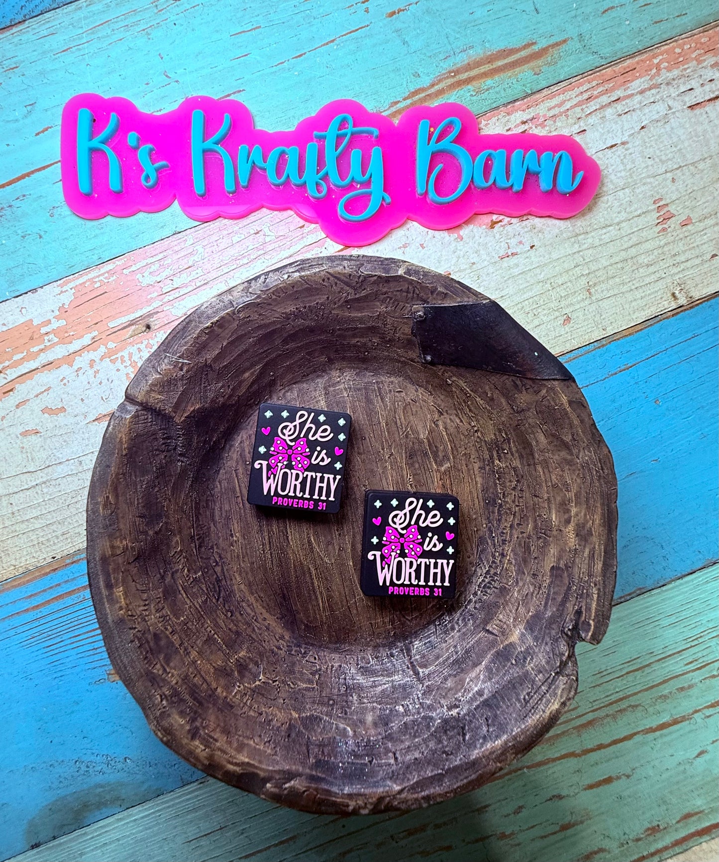 Wholesale Silicone Focal Bead- She is Worthy Proverbs 31