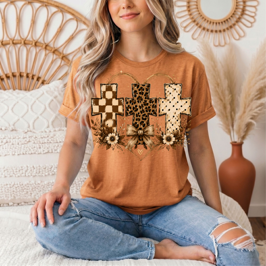 Christian Cross Trio Floral & Bow Graphic Tee