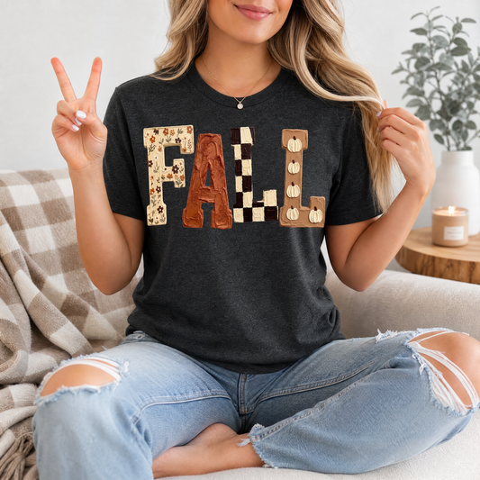 Fall Floral, Checkerboard & Pumpkin Graphic Tee