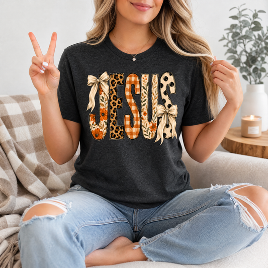 Jesus Floral, Leopard & Gingham Bow Graphic Tee